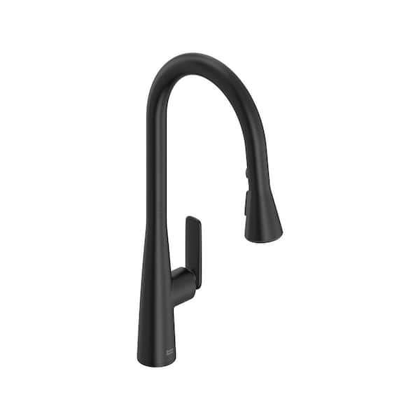 Aspirations 18 in. Single Handle Pull Down Triple Sprayer Kitchen Faucet with 360° Swivel Spout in Matte Black