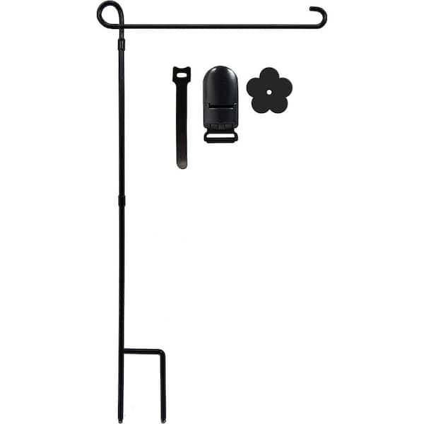 Garden Flag Holder Stand, Yard Flag Holder Weather-Proof Metal Powder-Coated Flagpole with Clip and Stopper