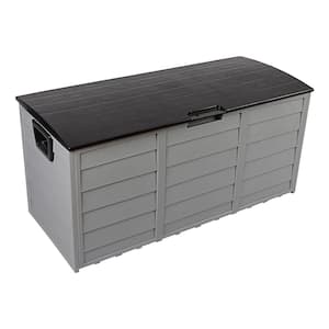 75 Gal. Plastic Outdoor Garden Storage Deck Box Chest Tools Cushions Toys Lockable Seat with Wheels in Light Gray