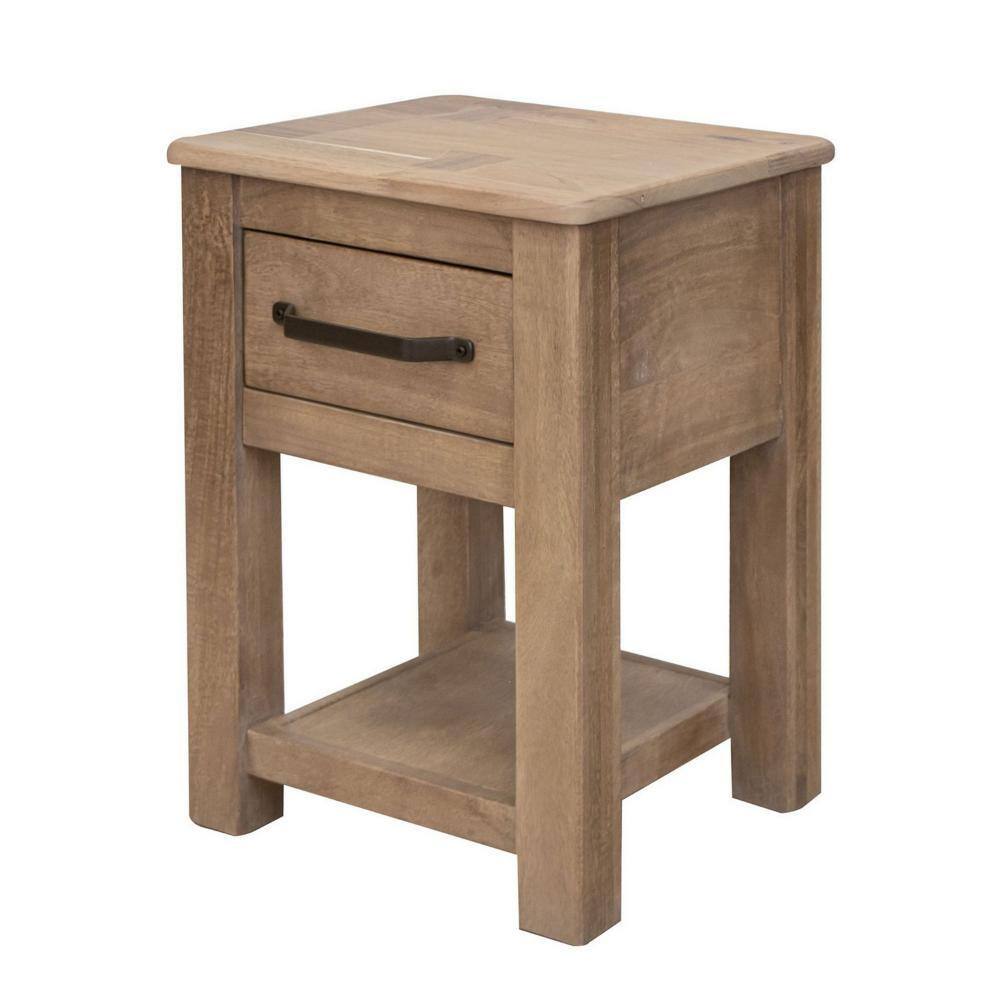 Umey Natural Brown Wood and Metal Chairside Table with Storage