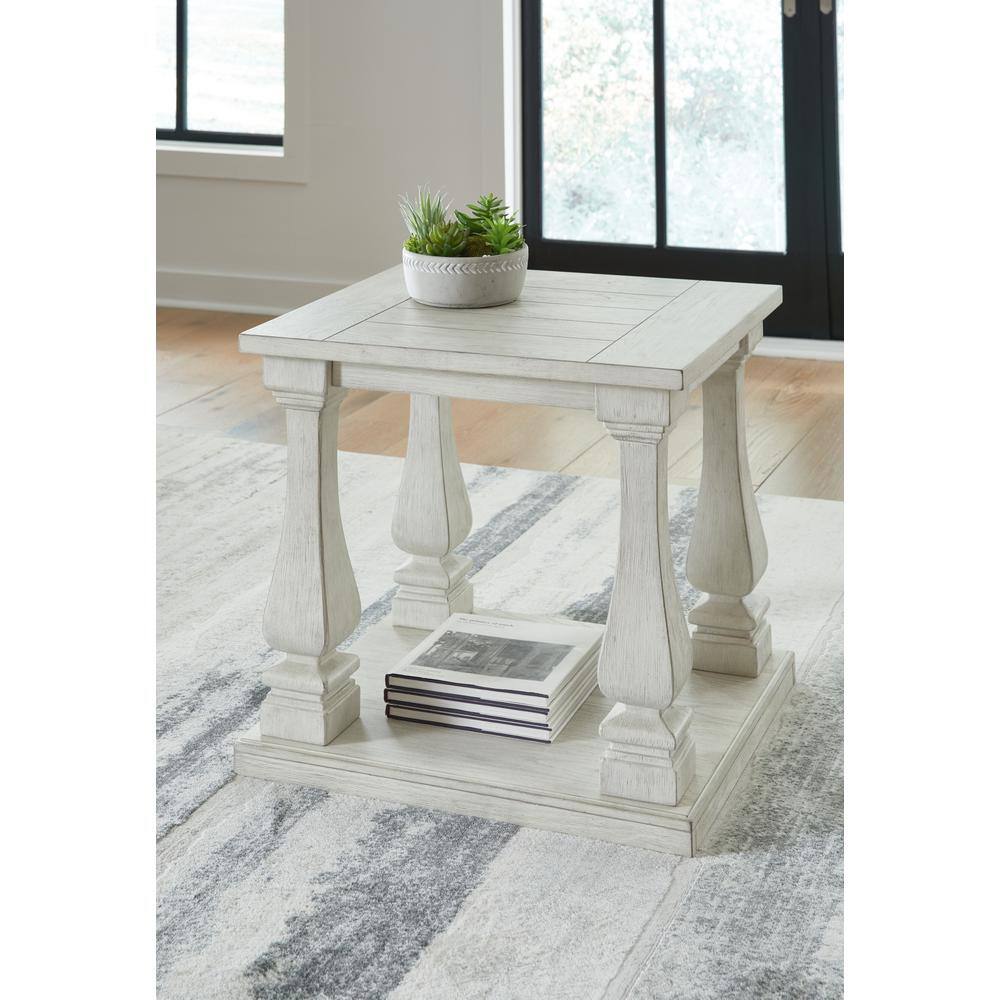 Antique White Rectangular Traditional Wood End Table