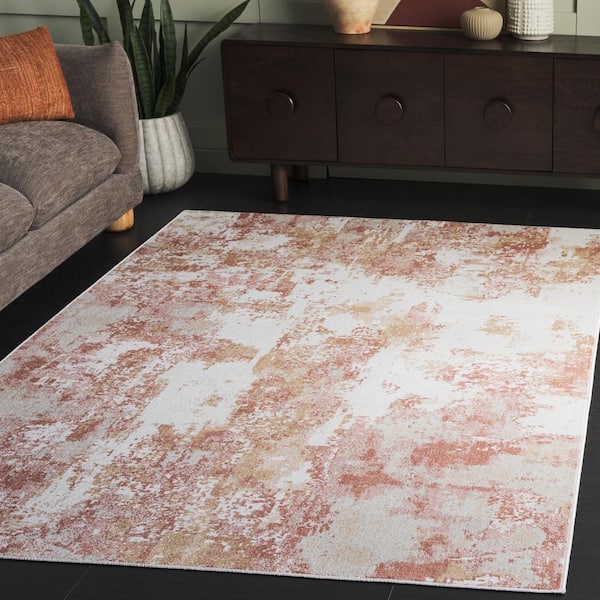 Bayside Ivory/Orange Beige 8 ft. x 10 ft. Machine Washable Rustic Marble Area Rug