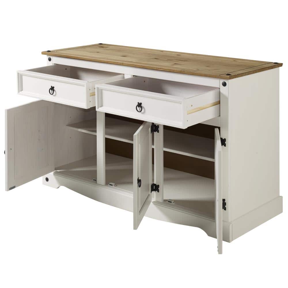 Corona Snow Rustic Pine Buffet Sideboard with Honey Pine Top