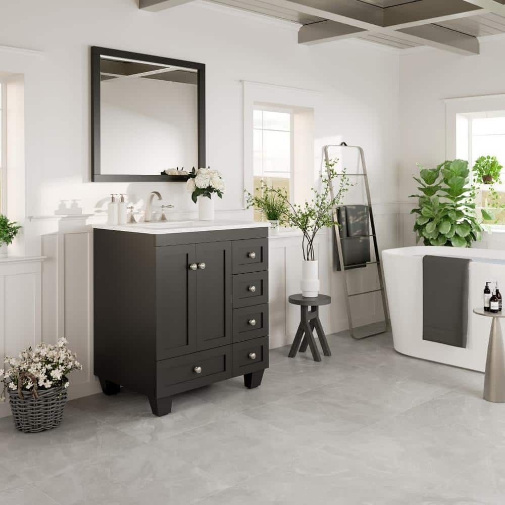 Espresso 28" Bathroom Vanity with White Quartz Top and Undermount Sink