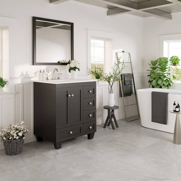 Eviva Acclaim 28 in. W x 22 in. D x 34 in. H Bath Vanity in Espresso with White Carrara Quartz Top with White Sink
