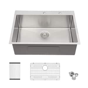 Brushed 16-Gauge Stainless Steel 30 in. x 22 in. Single Bowl Drop-In Kitchen Sinks Bar Prep Sink