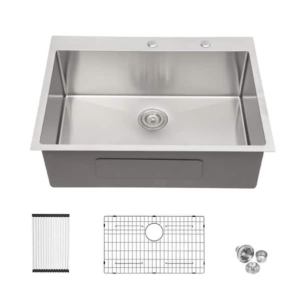Magic Home Brushed 16-Gauge Stainless Steel 30 in. x 22 in. Single Bowl Drop-In Kitchen Sinks Bar Prep Sink