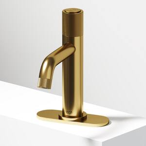 Apollo Button Operated Single-Hole Bathroom Faucet Set with Deck Plate in Matte Brushed Gold