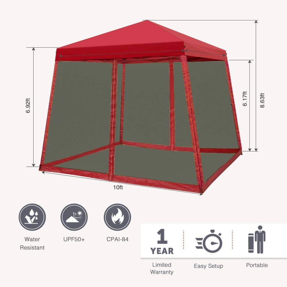 Red 10' x 10' Steel Pop-Up Canopy Tent with Mosquito Netting