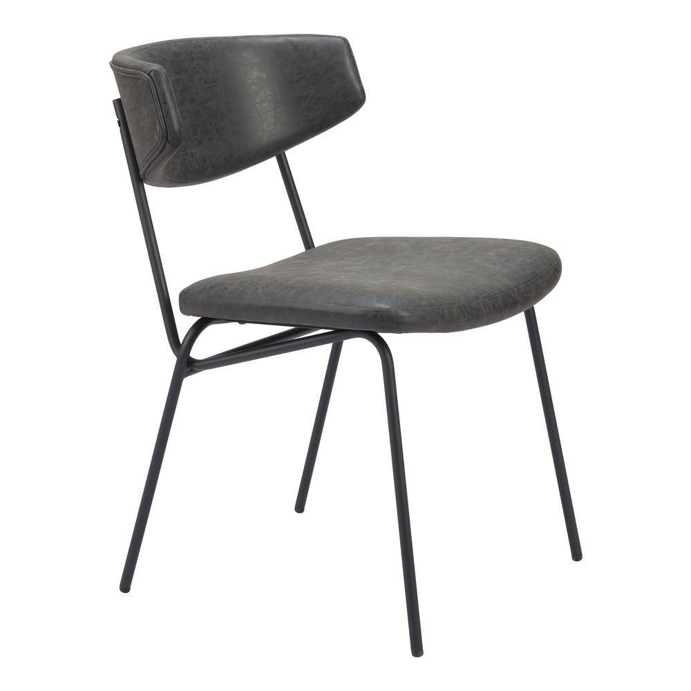 Vintage Black Faux Leather Upholstered Arm Chair with Metal Legs
