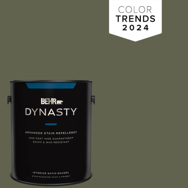 BEHR DYNASTY 1 gal. #N350-7A Mountain Olive One-Coat Hide Satin Enamel Interior Stain-Blocking Paint & Primer