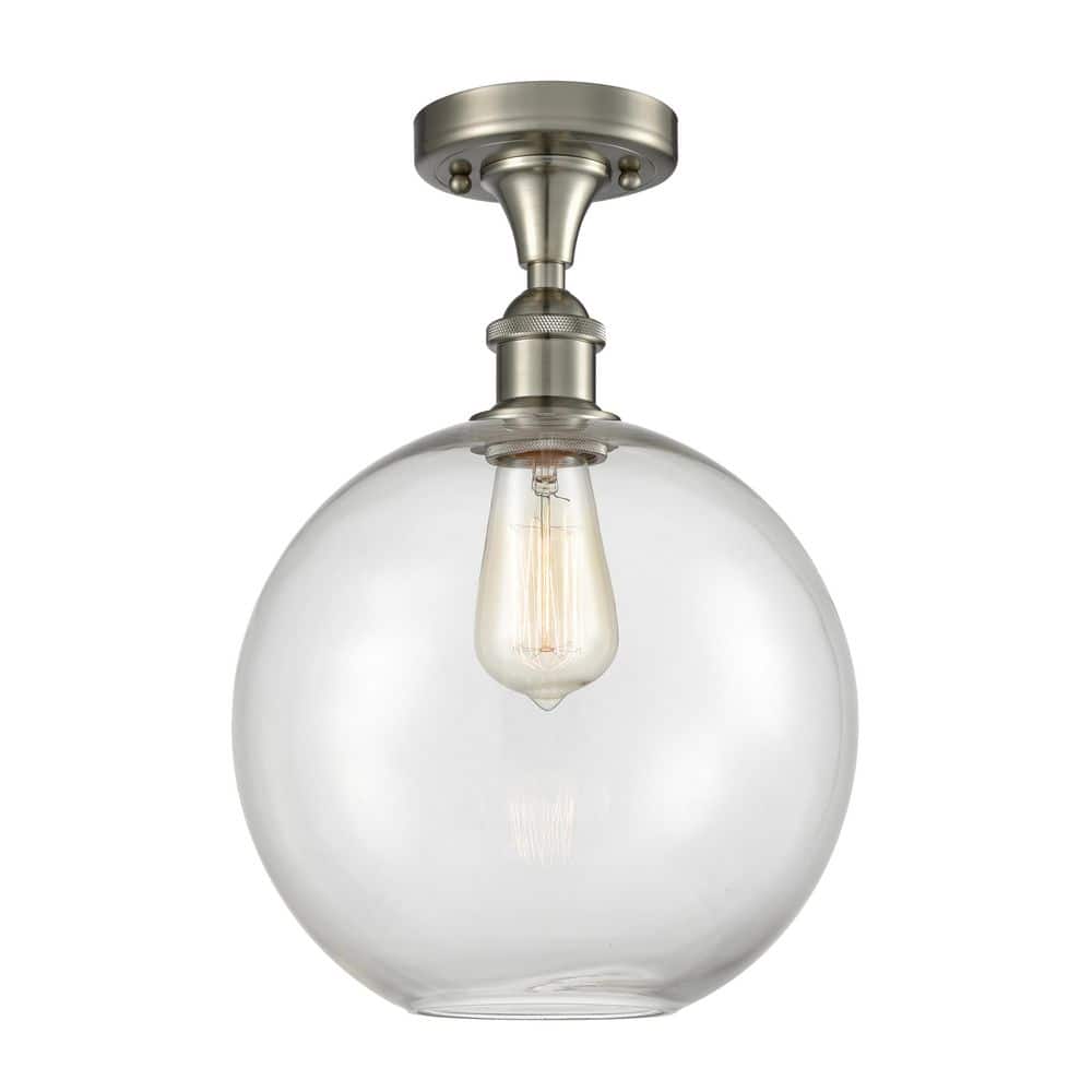 Athens 10 in. 1-Light Satin Nickel Industrial Semi-Flush Mount with Clear Glass Shade price history on PriceWatchPro