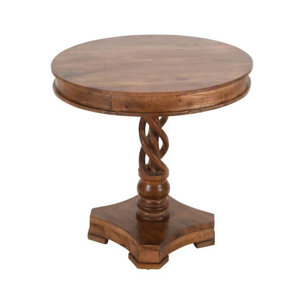 THE URBAN PORT 30 in. W Walnut Brown Round Mango Wood Table with