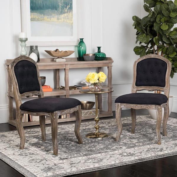 Eloise Black/Rustic Oak 20 in. H French Leg Dining Chair (Set of 2)