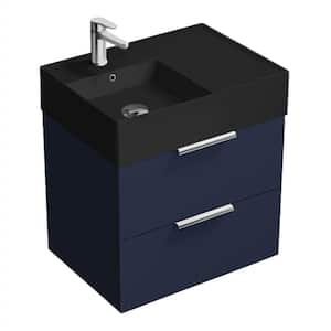 Derin 23.6 in. W x 17.32 in. D x 25.2 in. H Modern Bathroom Vanity in Night Blue with Matte Black Ceramic Top