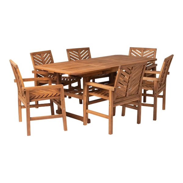 Brown 7-Piece Extendable Wood Outdoor Patio Dining Set