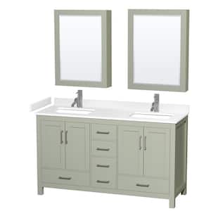 Sheffield 60 in. W x 22 in. D x 35 in. H Double Bath Vanity in Light Green with White Cultured Marble Top and MC Mirrors