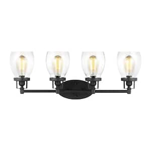 Belton 28.75 in. 4-Light Midnight Matte Black Bathroom Vanity Light Clear Seeded Glass Shades