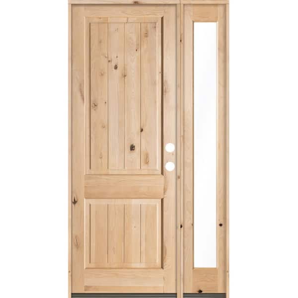 Krosswood Doors 50 in. x 96 in. Rustic Knotty Alder Sq-Top VG Unfinished Left-Hand Inswing Prehung Front Door with Right Full Sidelite
