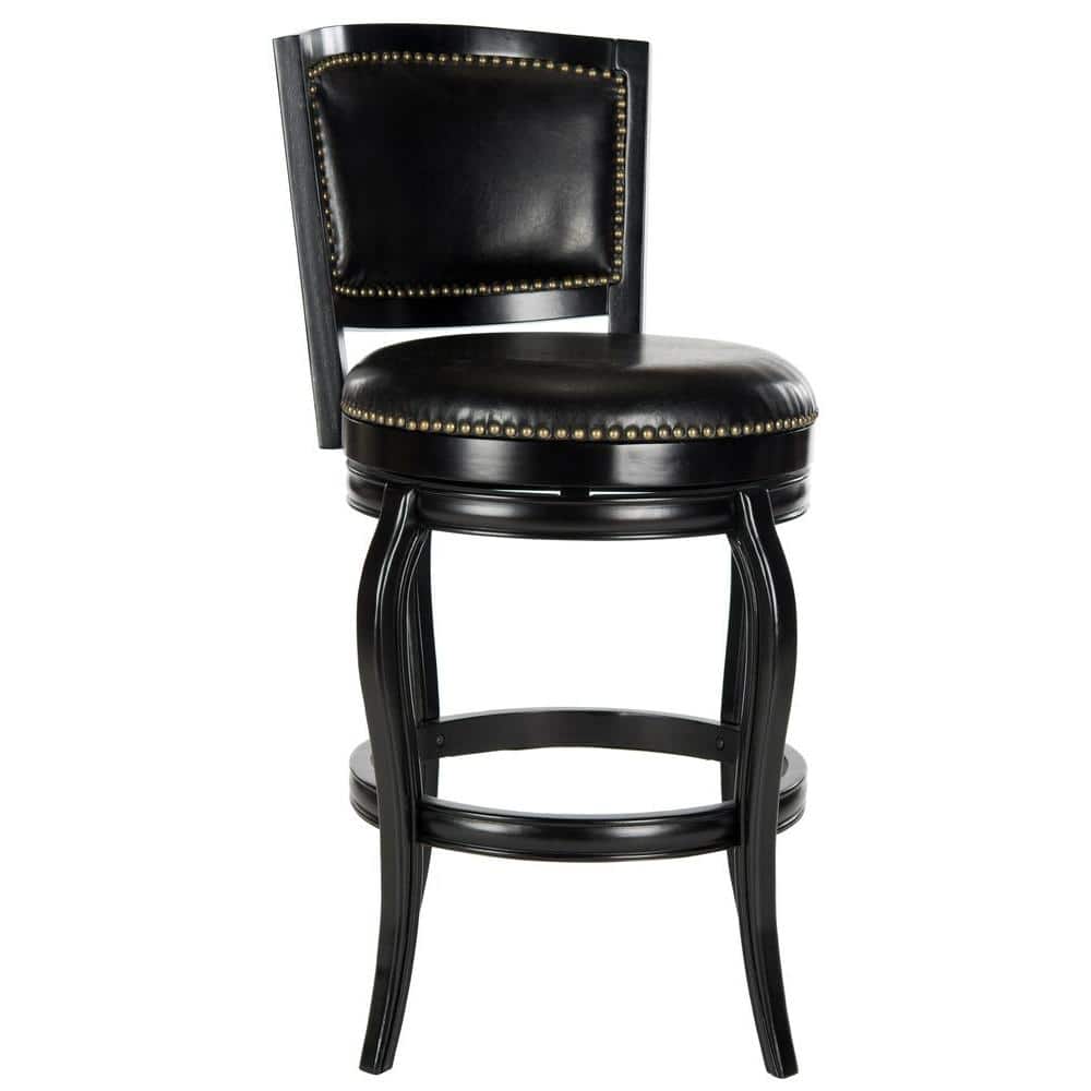 Pasquale 29 in. Black Wood Swivel Cushioned Bar Stool