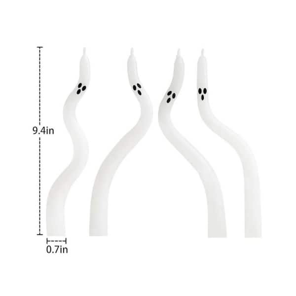 Four 10-inch black and white twisted ghost taper candles for indoor mantel and table centerpiece Halloween Candles.