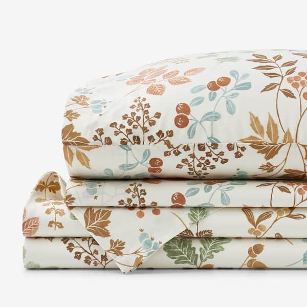 The Company Store Company Cotton Autumus Leaf Cream Multi Cotton Percale Full Sheet Set