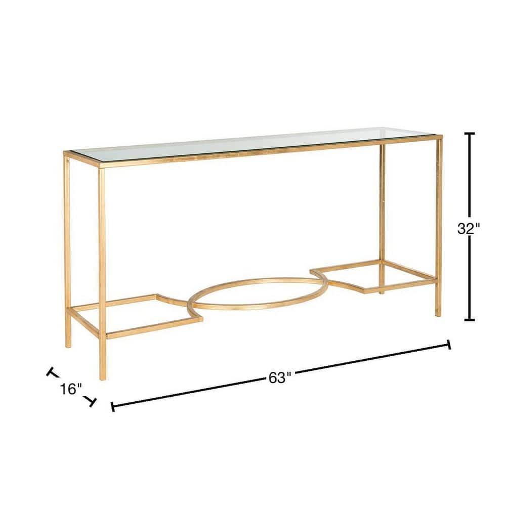 Inga 63" Gold and Glass Rectangular Console Table
