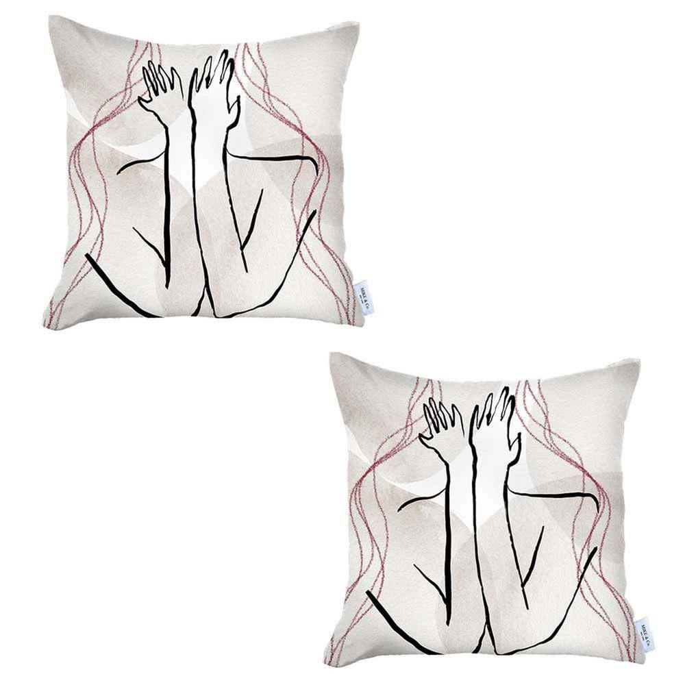 Boho-Chic Set of 2 Handcrafted Decorative Throw Pillow Cover Abstract Jacquard 18" x 18" Multi-Color Square Pillowcase for Couch, Bedding