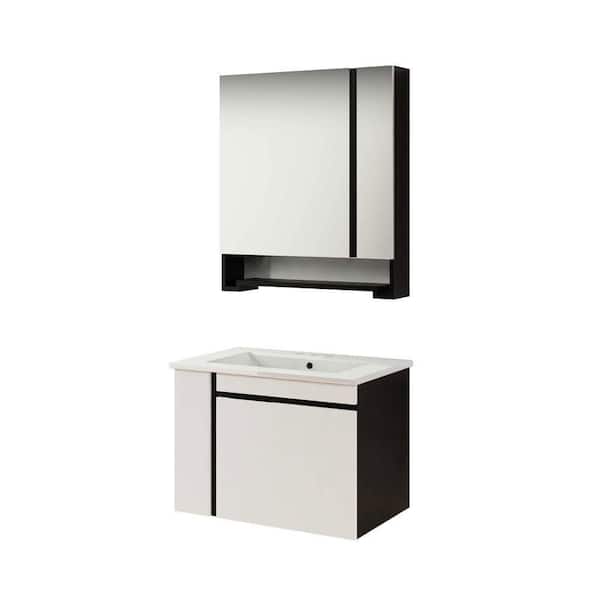 Mediterraneo Verona 24in. W x 18in. D x 24in. H Single Sink Bath PVC Vanity in White with White Basin Top and Mirror Cabinet