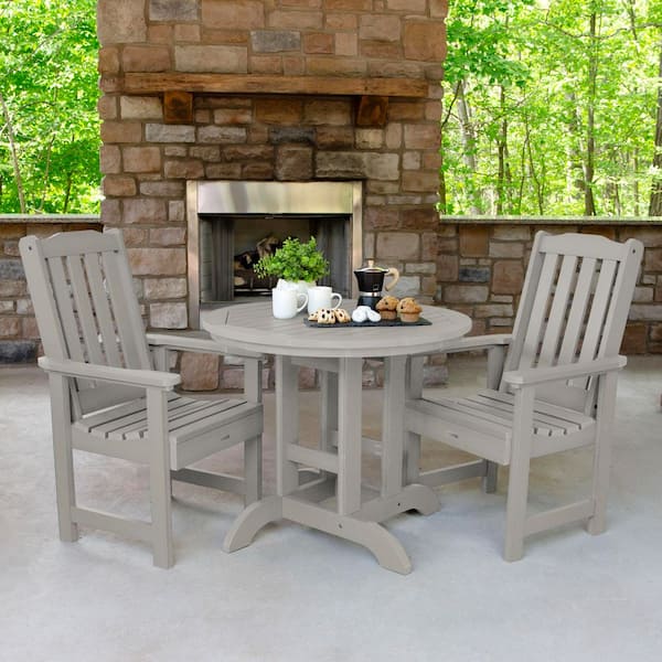 Highwood Lehigh Harbor Gray 3-Piece Recycled Plastic Round Outdoor Dining Set