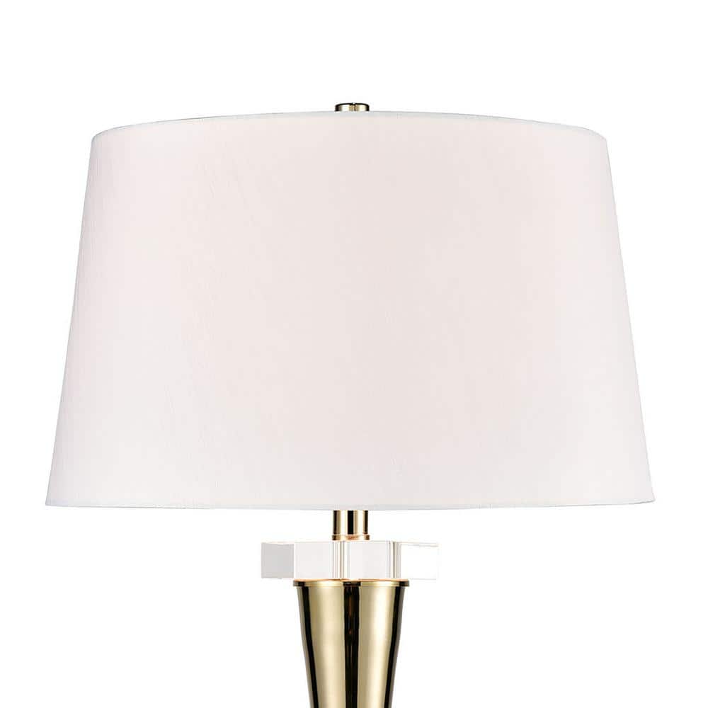 Gold and Clear Table Lamp with White Faux Silk Shade