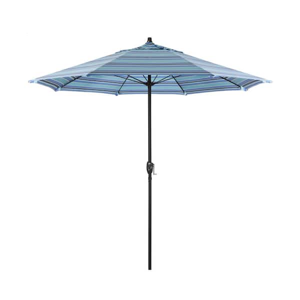 California Umbrella 7.5 ft. Black Aluminum Market Patio Umbrella Fiberglass Ribs and Auto Tilt in Dolce Oasis Sunbrella