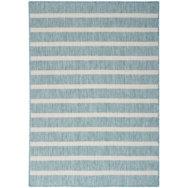 Nourison Positano Aqua Ivory 7 ft. x 10 ft. Stripes Contemporary Area Rug