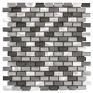 Stealth Grey 11.875 in. x 11.25 in. Interlocking Gloss Glass/Matte Metal Wall Mosaic Tile (9.27 sq. ft./Case)