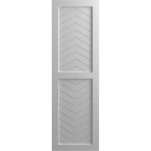 12 in. x 70 in. Flat Panel True Fit PVC Two Panel Chevron Modern Style Fixed Mount Shutters Pair in Primed
