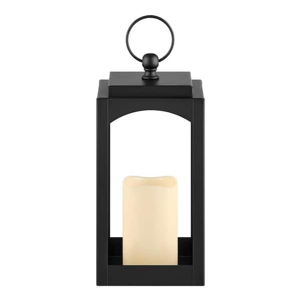 Hampton Bay 11.8 in. Black Metal Lantern With LED Candle