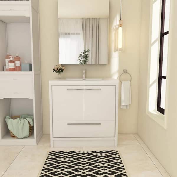 Boosicavelly 36 in. W x 20 in. D x 36 in. H Freestanding Bath Vanity in White with White Solid Surface Top