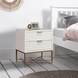 White and Gold 2-Drawer Honeycomb Mahogany Wood Nightstand (24 in. L x 16 in. W x 26 in. H)