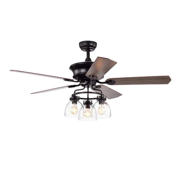ExBrite 52 in. Reversible Blades Indoor Black Ceiling Fan with Lights Remote Control Included E26 Bulbs for Bedroom Living Room