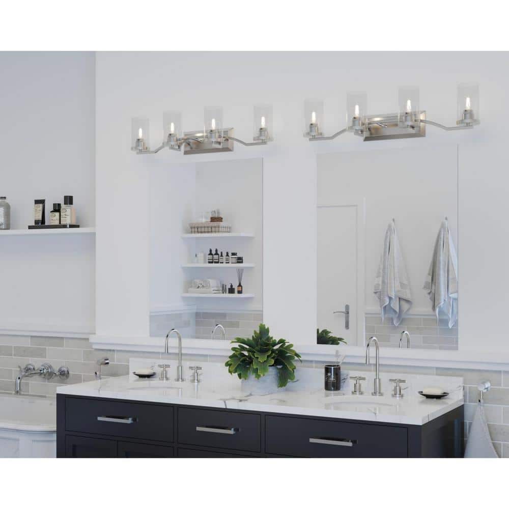 Lassiter 34" Brushed Nickel 4-Light Bath Vanity with Clear Glass Shades