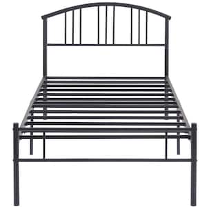 Victorian Style Bed Frames Black Metal Frame Twin Platform Bed with Headboard, Solid Sturdy Steel Slat Support