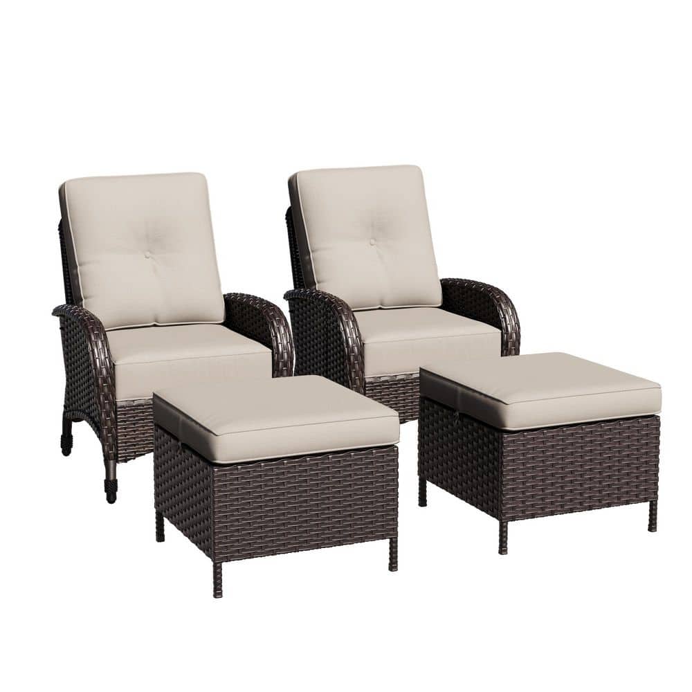 5-Piece Dark Brown Wicker Patio Outdoor Lounge Chair with Ottomans, Side Table and Beige Cushions price history on PriceWatchPro