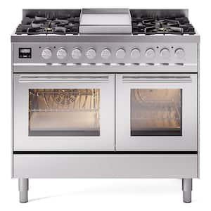 Professional Plus II 40 in. 6 Burner plus Griddle Freestanding Double Oven Dual Fuel Range in Stainless Steel