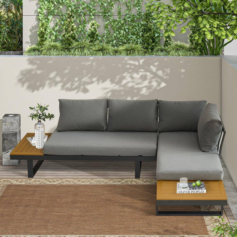 Daheat Zenpatio Outdoor LShaped Sectional Sofa with Plastic Wood Side