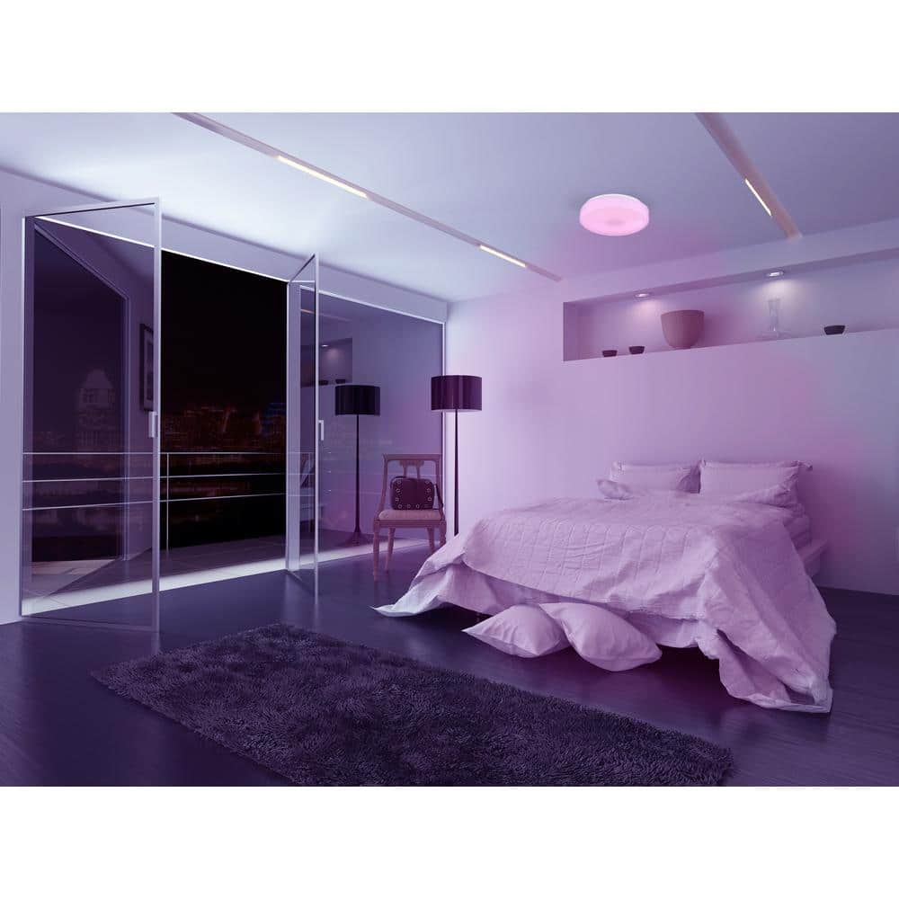 14" White Steel LED Smart Flushmount Ceiling Light
