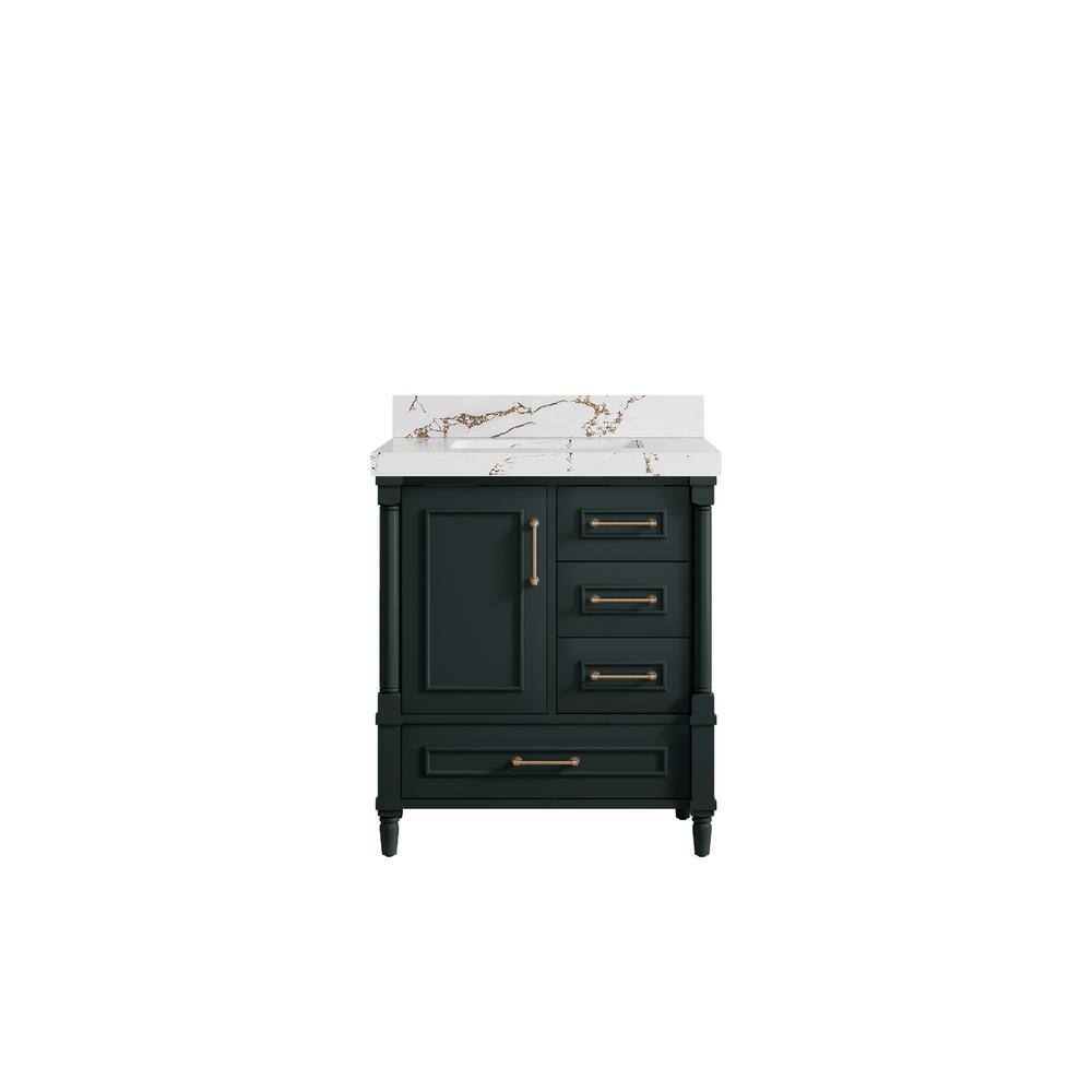 Hudson 30 in. W x 22 in. D x 36 in. H Single Sink Bath Vanity Center in Dark Green with 2 in. Viola Brown Quartz Top price history on PriceWatchPro