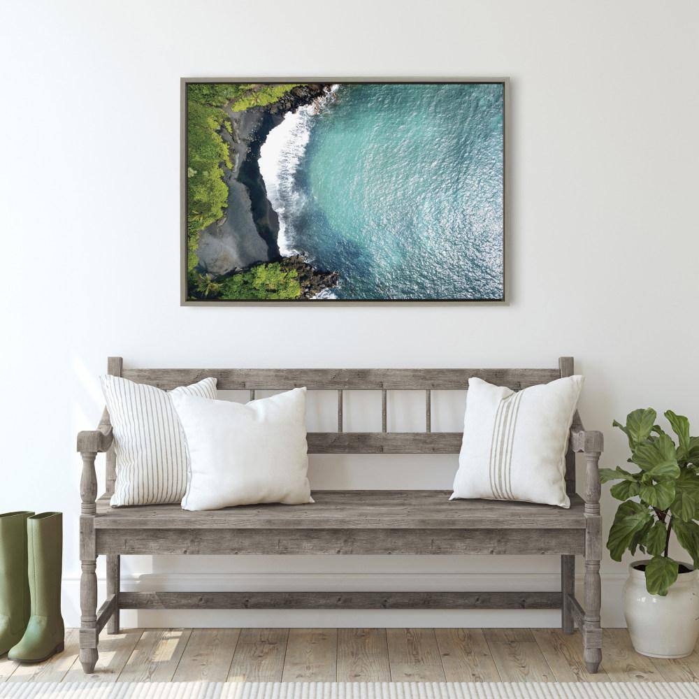 Sylvie Maui Black Sand Beach Framed Canvas Wall Art