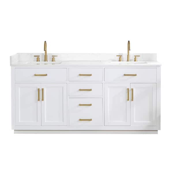 Altair Gavino 72 in. W x 22 in. D x 34 in. H Bath Vanity in White with Grain White Composite Stone Top