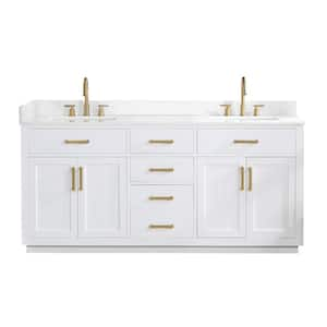 Gavino 72 in. W x 22 in. D x 34 in. H Bath Vanity in White with Grain White Composite Stone Top