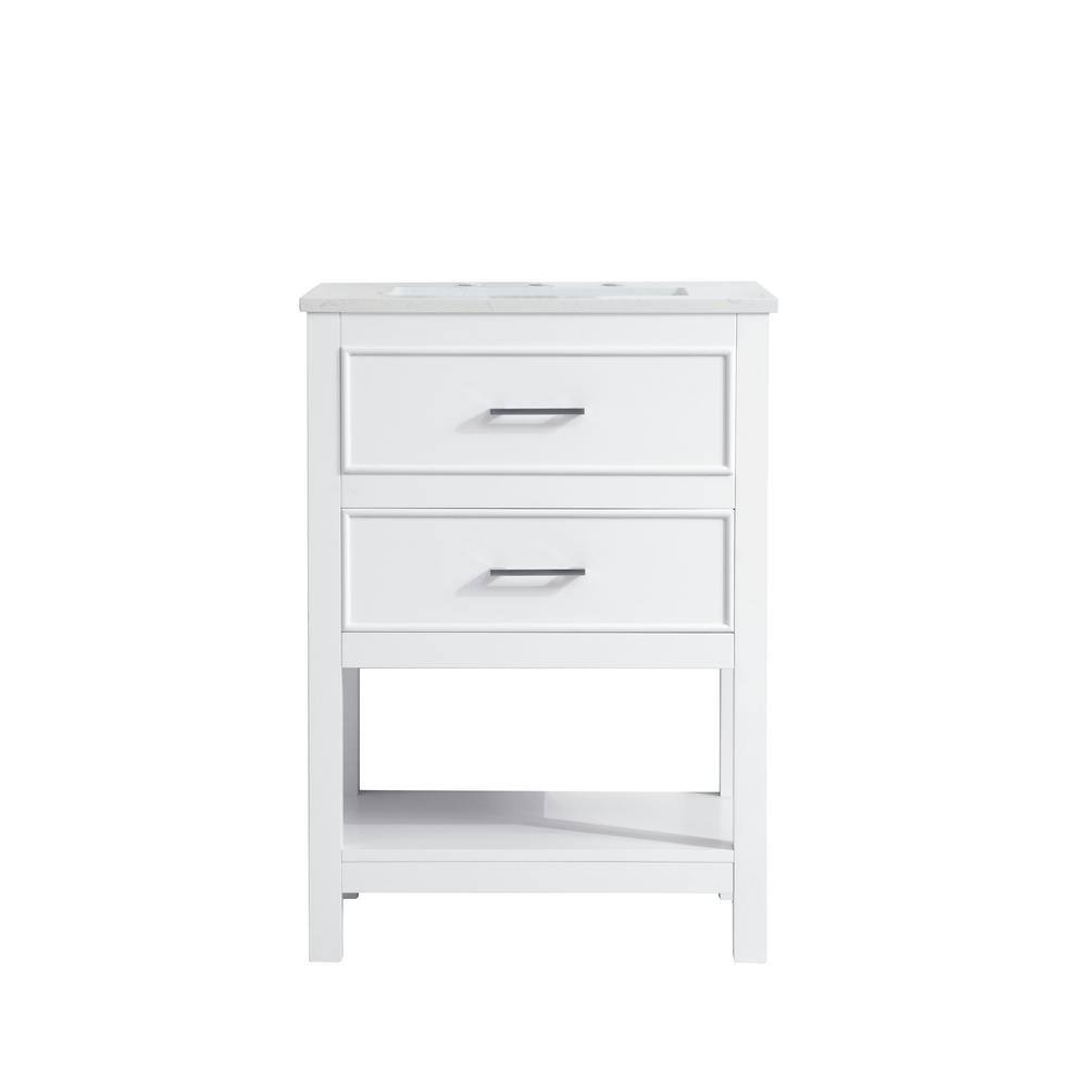 Simply Living 24 in. Single Bathroom Vanity in White with Quartz Vanity Top